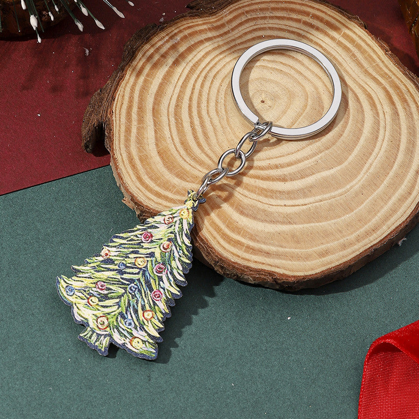 Wholesale Christmas Decoration Wooden Sign Pendant Santa Claus Christmas Tree Snowman Keychain